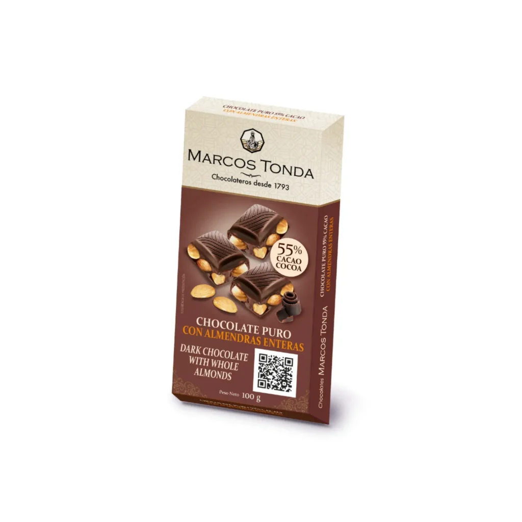 Chocolate Puro 55% con Almendras Enteras Extrafino 100G - Packaging en Braille